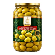 Produktbilde: Al Quds Grønne Salkini Oliven 1000g | Syrisk knuste oliven i saltlake | Shirdell.no