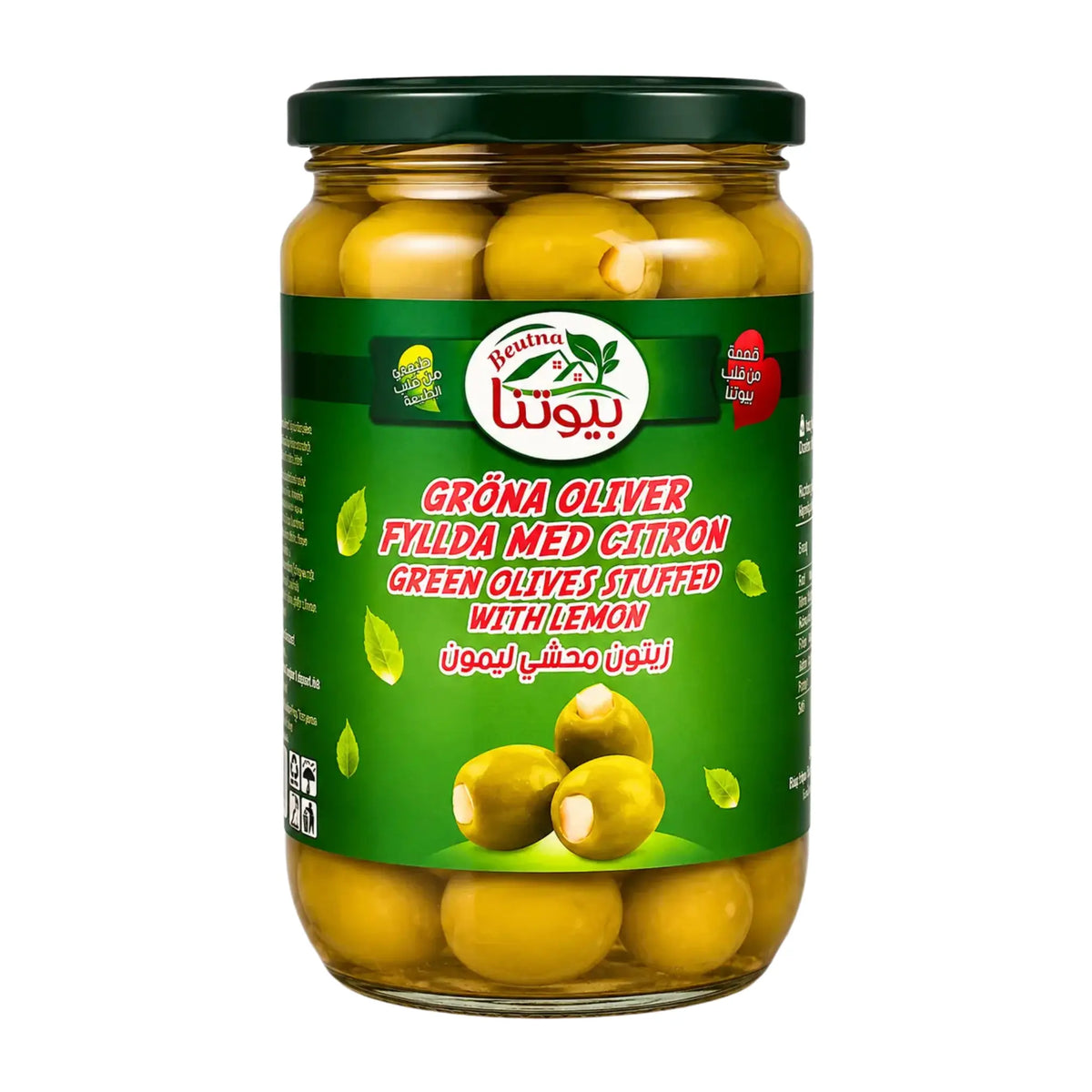 Produktbilde: Beutna Oliven med Sitron 660 g – Grønne Oliven med Frisk Sitronsmak | Shirdell.no