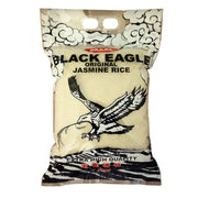 Black Eagle jasminris 5kg i genomskinlig påse med örnteckning och text, extra hög kvalitet.