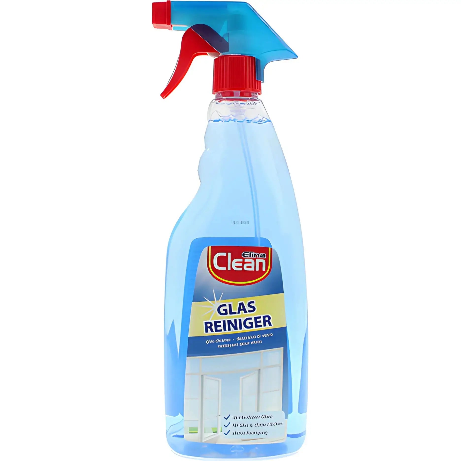 Sprayflaska med fönsterputs Elina Clean Glas Reiniger mot vit bakgrund.