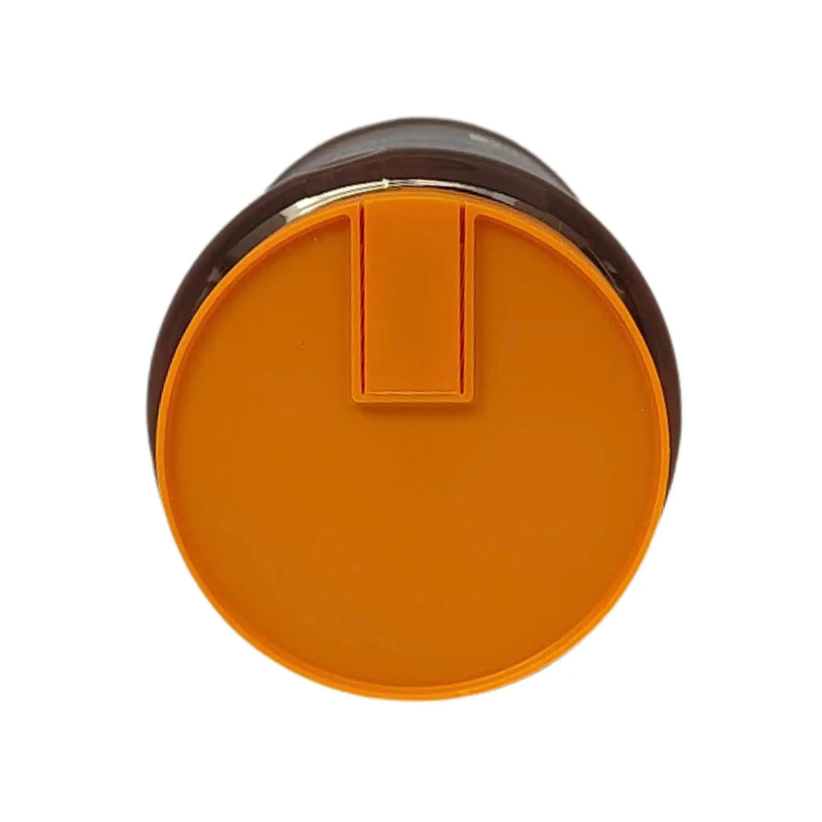 Rund boks med orange lock, kaffemjölkförpackning, sett uppifrån