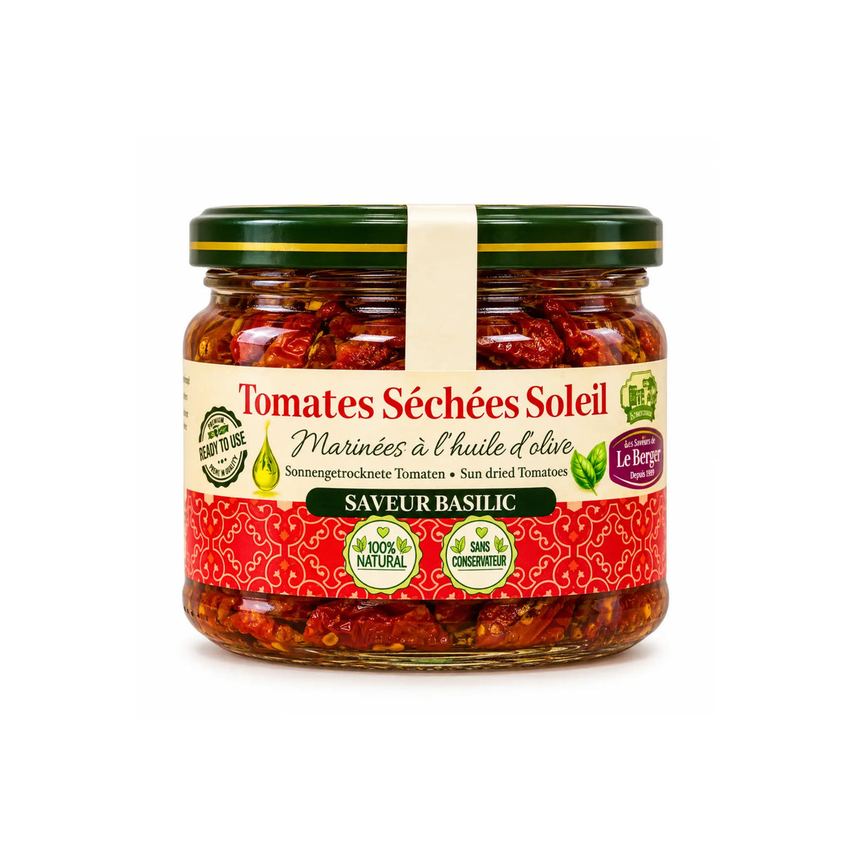 Produktbilde: Le Berger Soltørkede Tomater & Basilika 280g – Røykig het fra Tunisia med middelhavsstemning | Shirdell.no