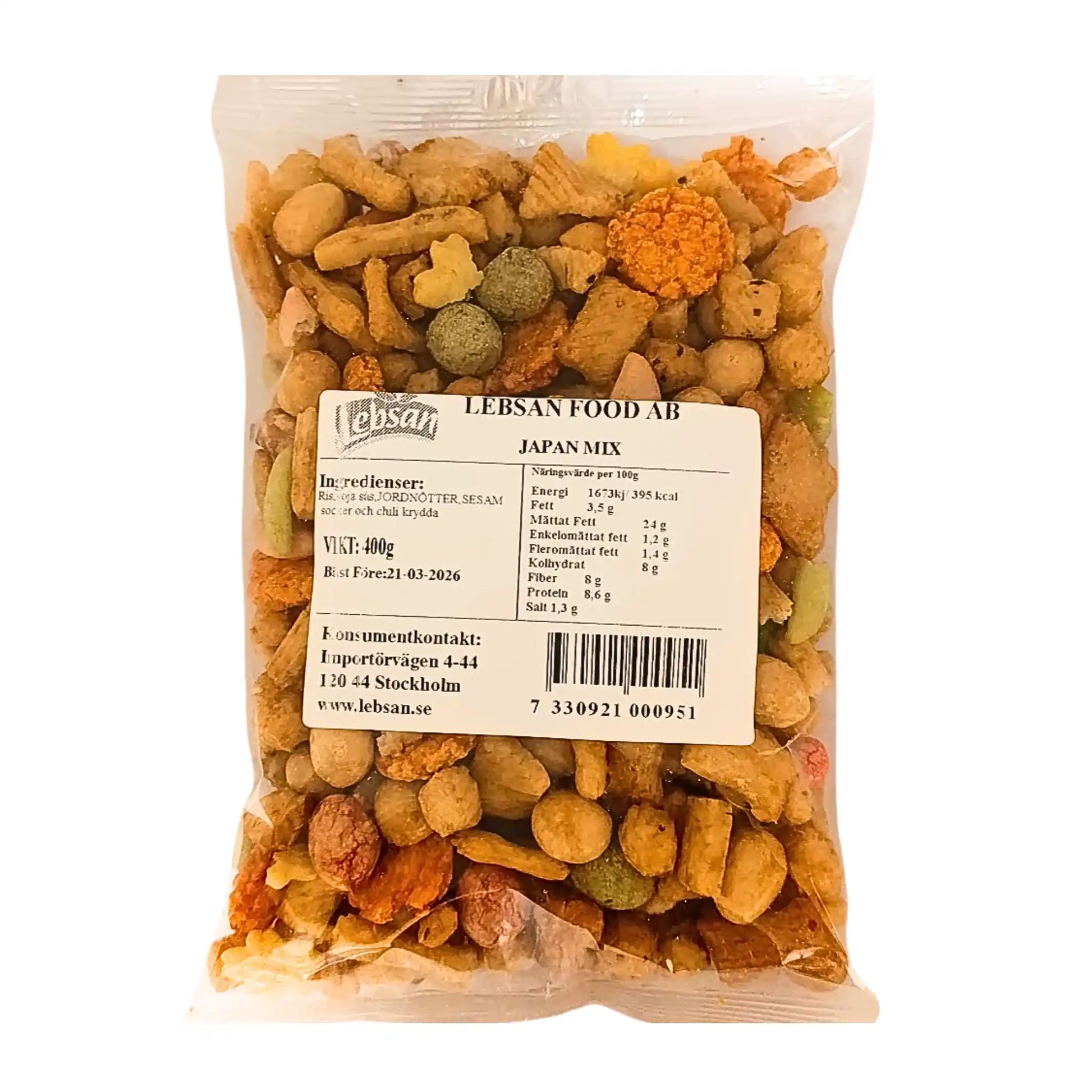 Påse med Japan Mix, 400g, krispiga snacks och nötter, asiatiskt tilltugg.