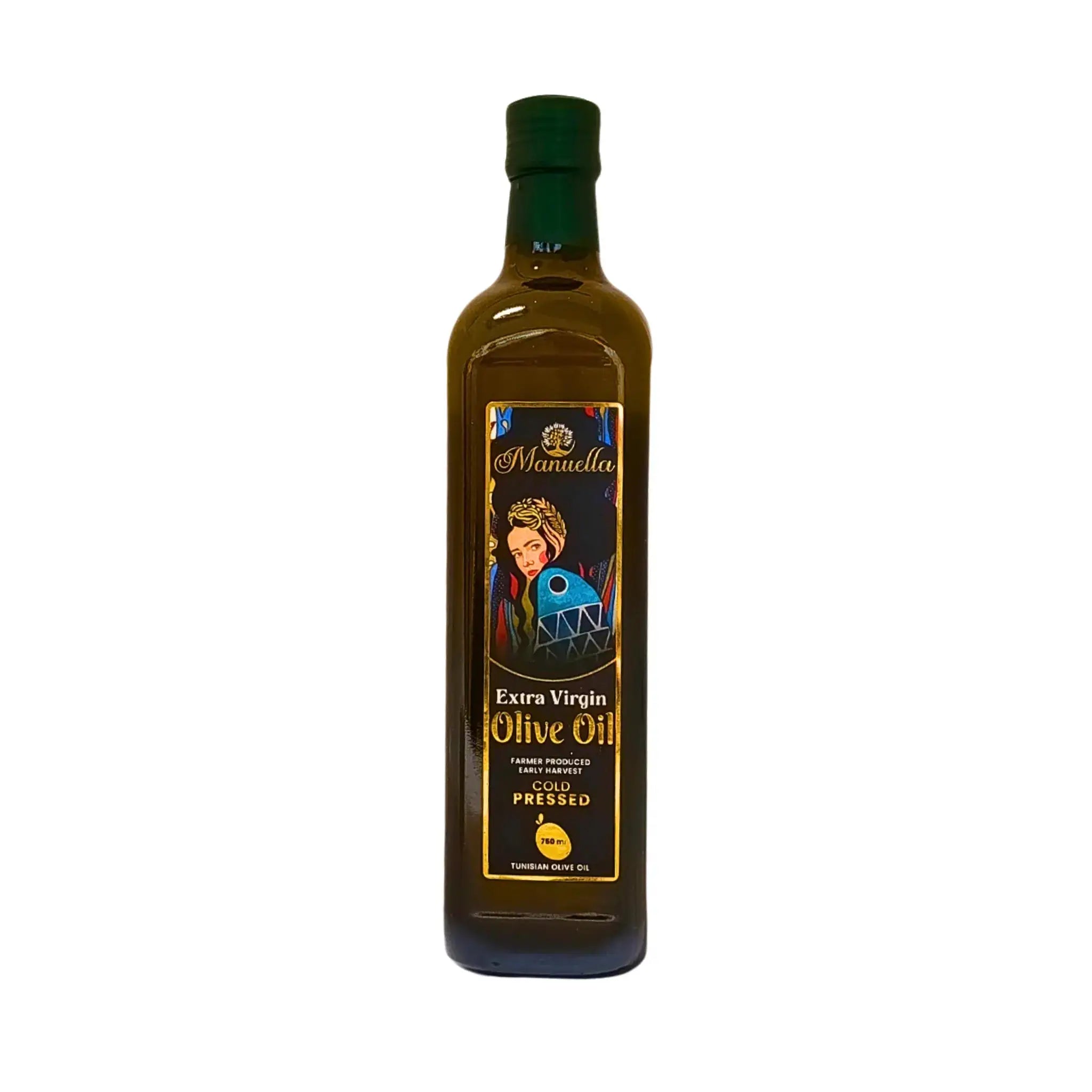 Flaska med Manuelle extra virgin olivolja 1 liter, kallpressad, orientalisk design.