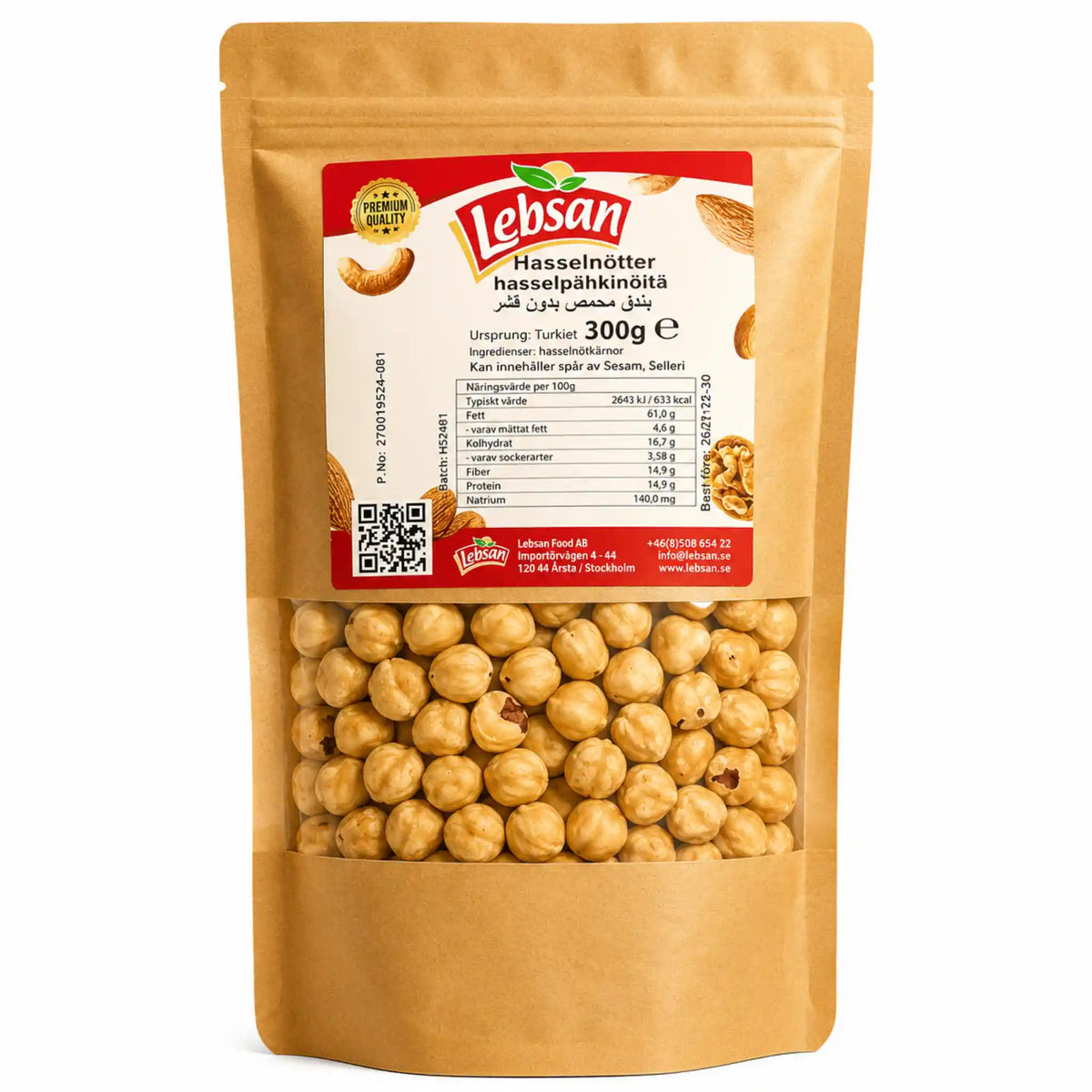 Produktbilde: Lebsan Rastede & Skalede Hasselnøtter 300g – Sprø Premium Nøtter | Shirdell.no
