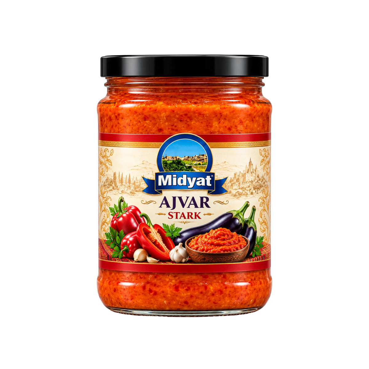 Produktbilde: Midyat Ajvar Stark 550g – Het & Røykt Paprikarøre til Meze & Grill | Shirdell.no