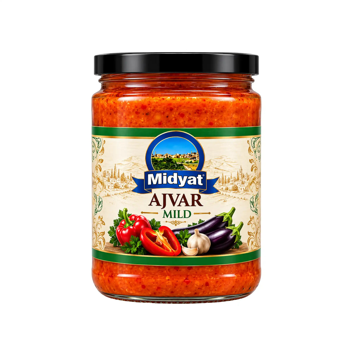 Produktbilde: Midyat Ajvar Mild 550g – Kremet og røykt paprikarøre til meze og grillmat | Shirdell.no
