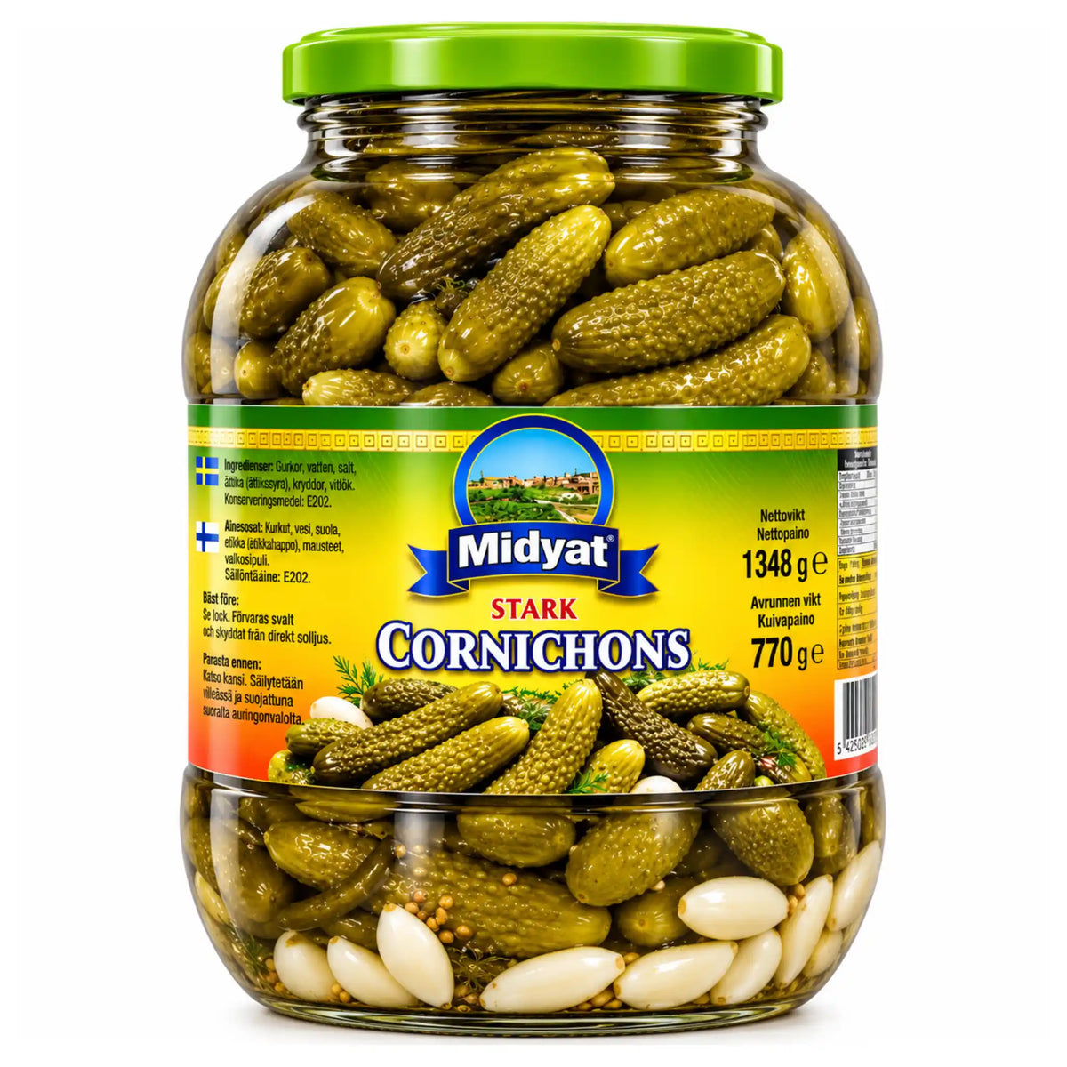 Produktbilde: Midyat Cornichons Stark 1348g – Sprøe & Hete Inlakte Smågurker | Shirdell.no