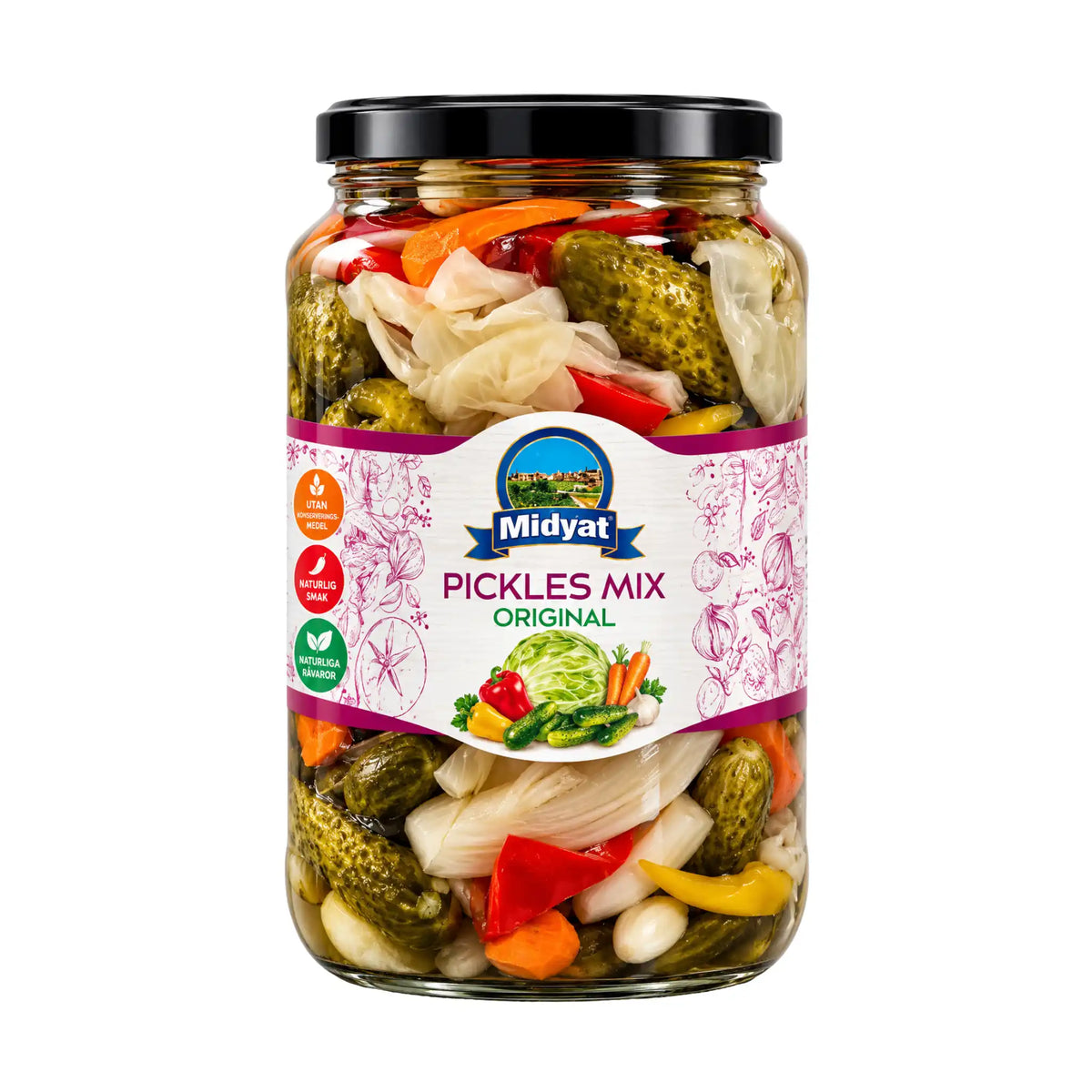 Produktbilde: Midyat Pickles Mix Original 710g – Blandede Inlagte Grønnsaker (Karışık Turşu) | Shirdell.no