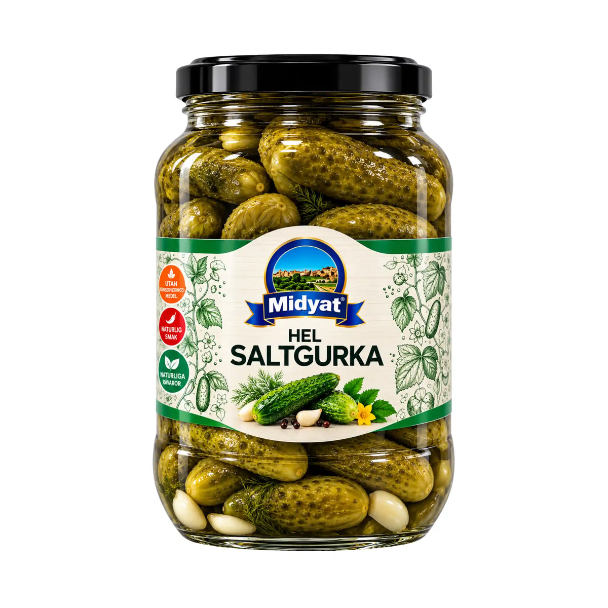 Produktbilde: Midyat Hel Saltgurka 710g – Tradisjonelt Innlagt & Sprø Saltgurka | Shirdell.no
