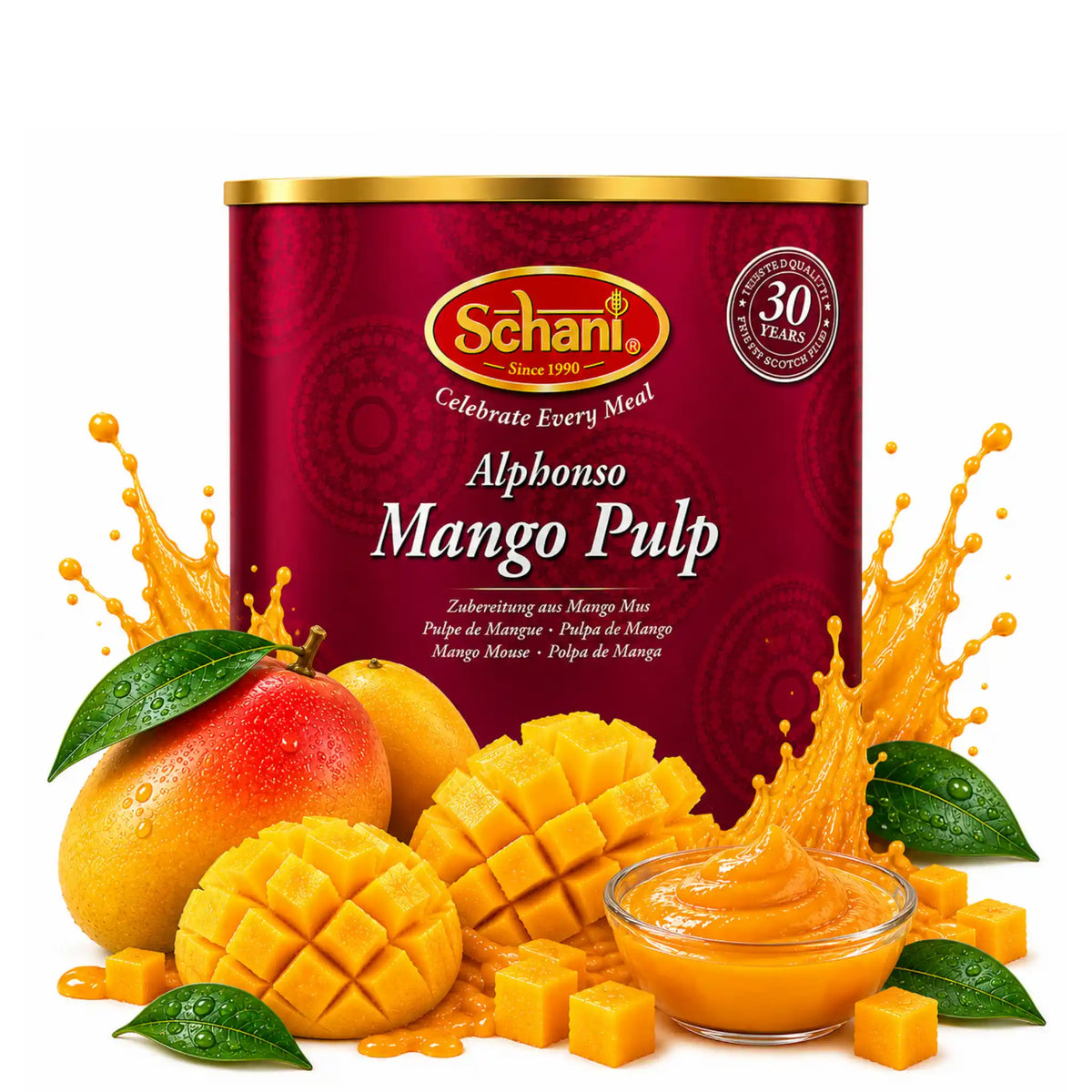 Produktbilde: Schani Alphonso Mangopulp 850g – Premium Alphonso Mangopuré | Ekte Tropisk Smak | Shirdell.no