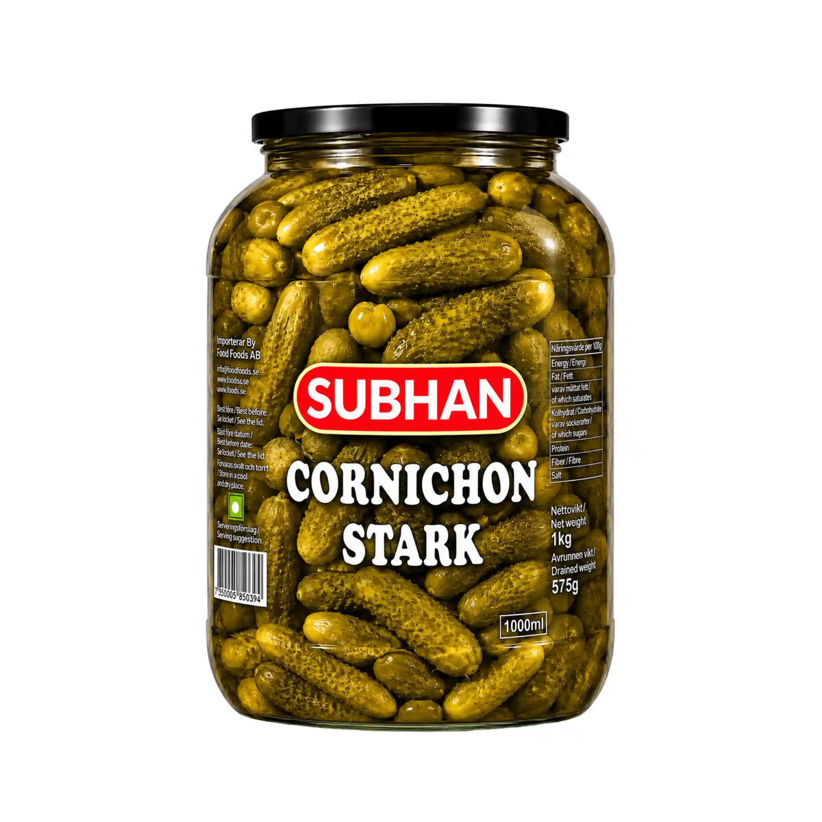 Produktbilde: Subhan Cornichon Stark 1 kg – Sprøe & Hete Inlagte Smågurker | Shirdell.no