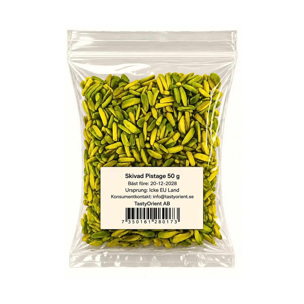 Produktbilde: TastyOrient Skivet Pistasje (Khelal Peste) 50g – Premium pistasjenøtter | Shirdell.no
