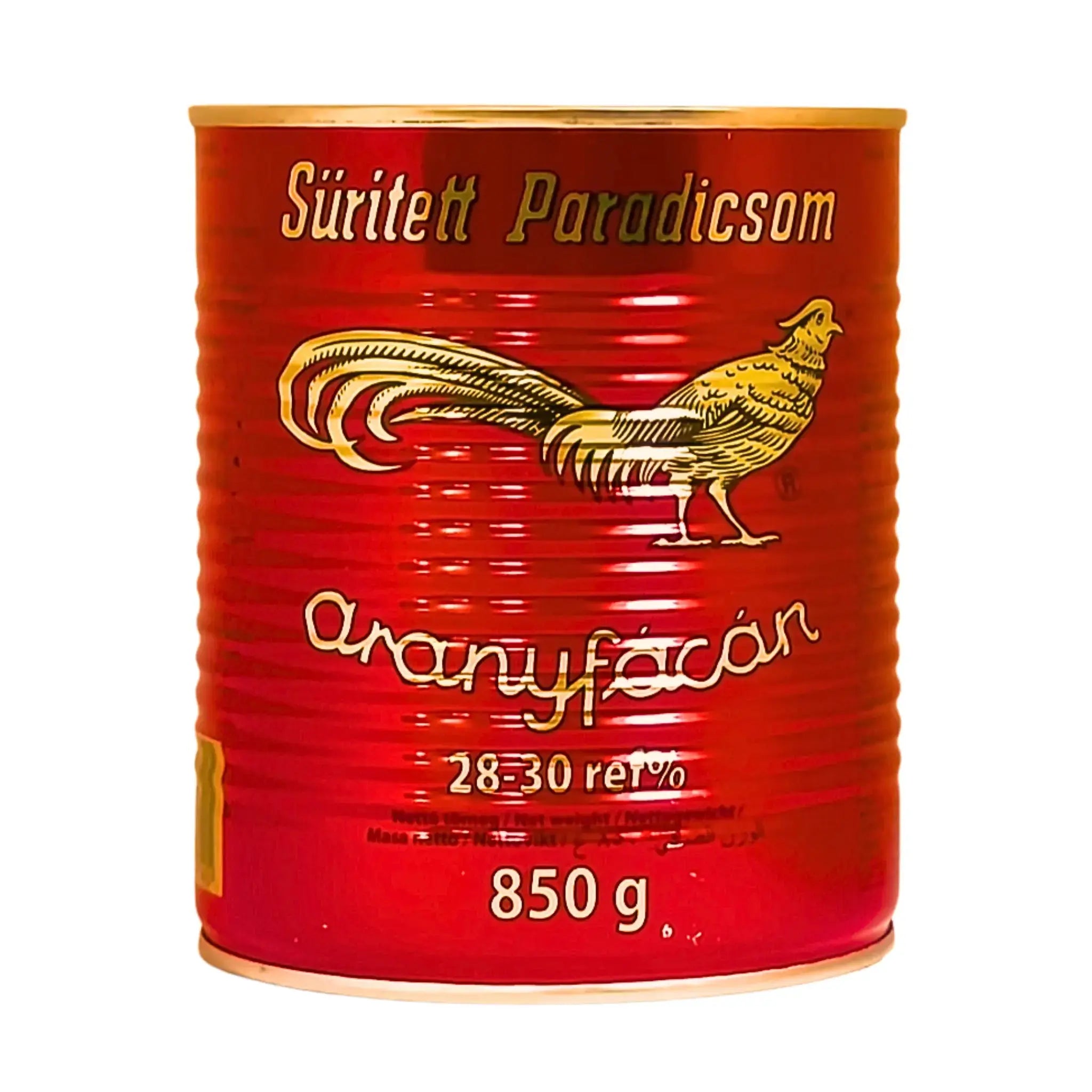 Stor burk tomatpuré 850g med guldfasan, röd etikett, orientaliska kolonialvaror